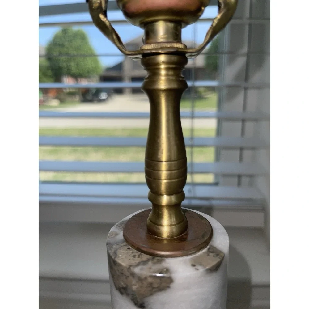 Vintage MCM Marble / Granite Lamp‎ With Wood Base & Lamp Shade